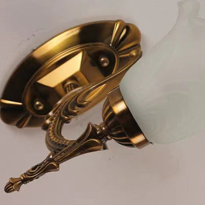 Carved Flower Hardware Glass 1-Light Wall Sconce Lamp