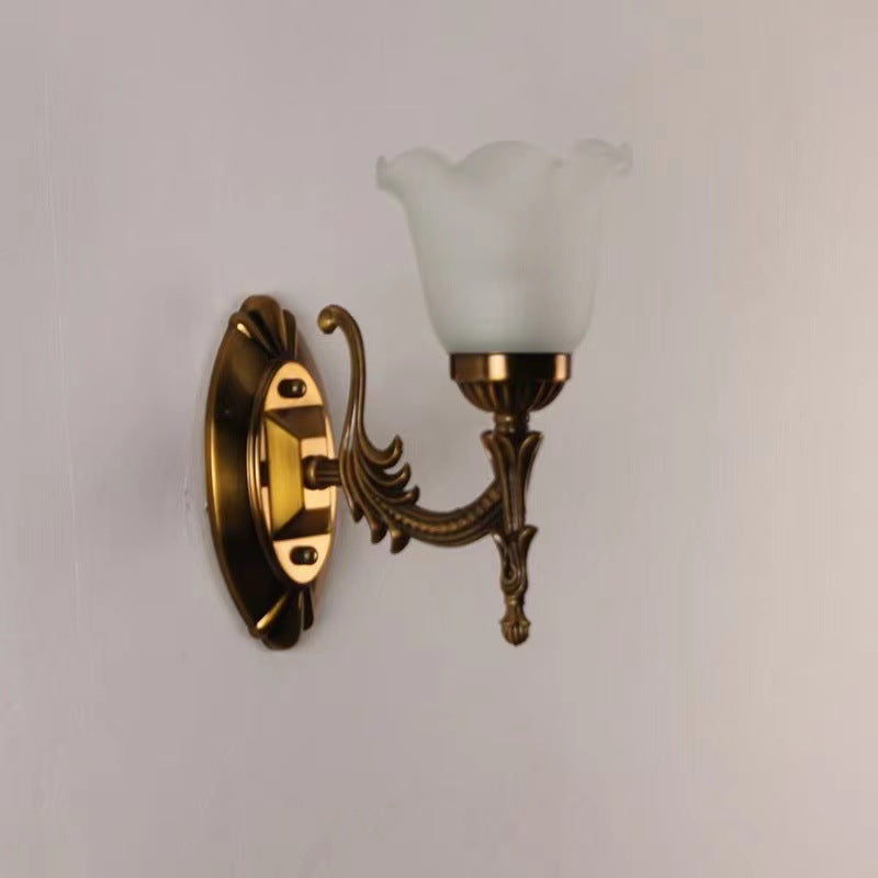 Carved Flower Hardware Glass 1-Light Wall Sconce Lamp