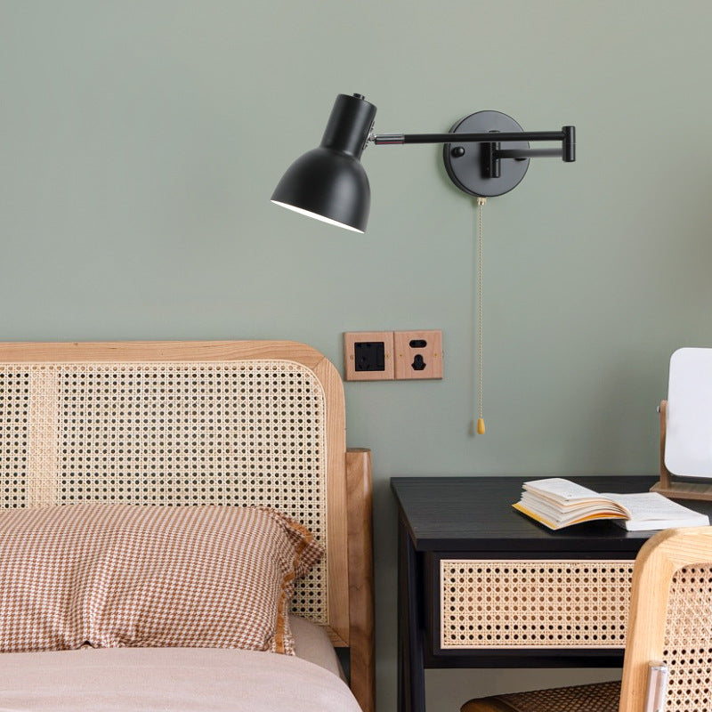 Swing Round Cylinder Iron Fabric 1-Light Wall Sconce Lamp