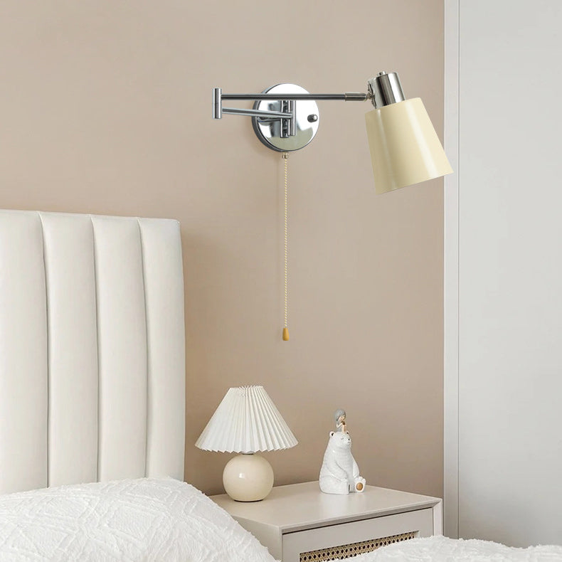 Swing Round Cylinder Iron Fabric 1-Light Wall Sconce Lamp