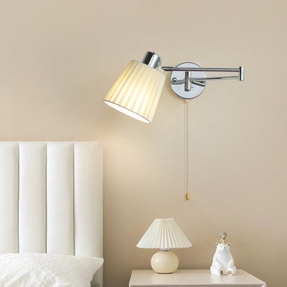 Swing Round Cylinder Iron Fabric 1-Light Wall Sconce Lamp