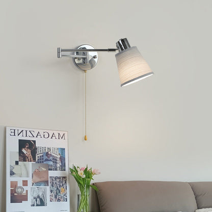 Swing Round Cylinder Iron Fabric 1-Light Wall Sconce Lamp