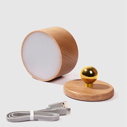 USB Round Metal Solid Wood Plastic LED Wall Sconce Lamp