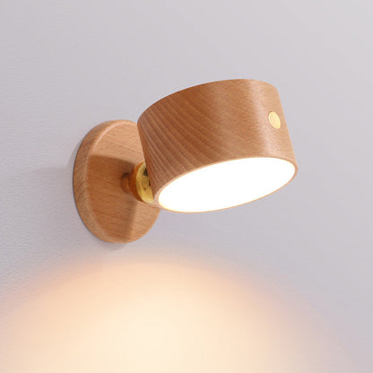 USB Round Metal Solid Wood Plastic LED Wall Sconce Lamp