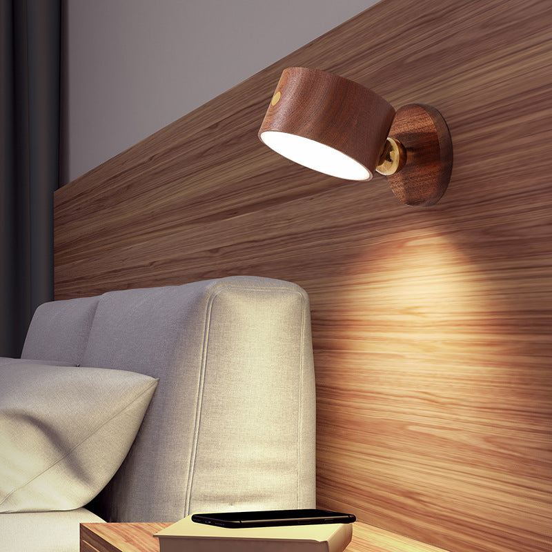 USB Round Metal Solid Wood Plastic LED Wall Sconce Lamp