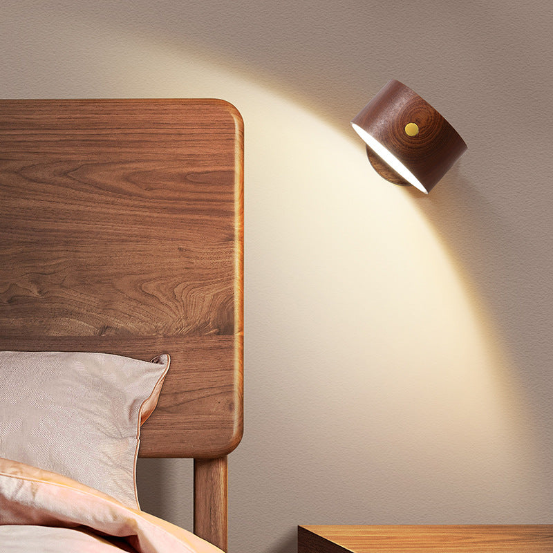 USB Round Metal Solid Wood Plastic LED Wall Sconce Lamp