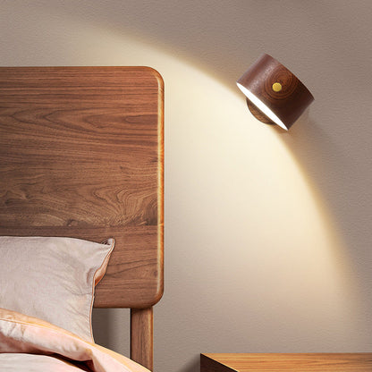 USB Round Metal Solid Wood Plastic LED Wall Sconce Lamp