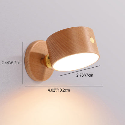 USB Round Metal Solid Wood Plastic LED Wall Sconce Lamp