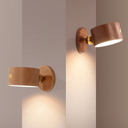 USB Round Metal Solid Wood Plastic LED Wall Sconce Lamp