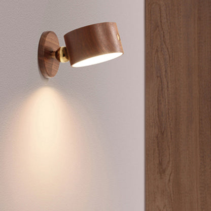 USB Round Metal Solid Wood Plastic LED Wall Sconce Lamp