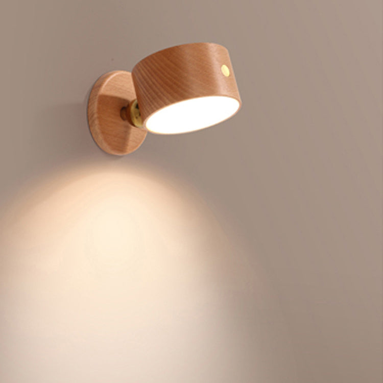 USB Round Metal Solid Wood Plastic LED Wall Sconce Lamp