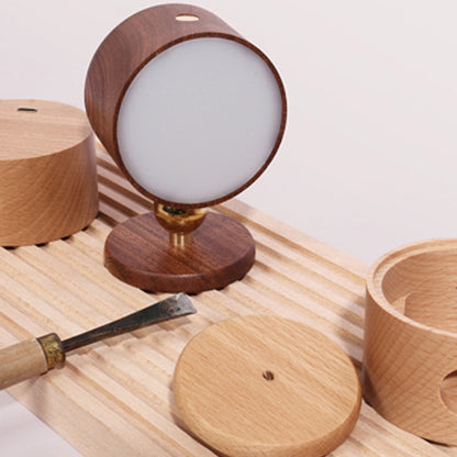 USB Round Metal Solid Wood Plastic LED Wall Sconce Lamp