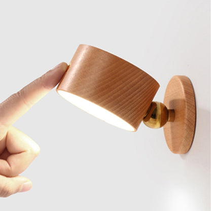 USB Round Metal Solid Wood Plastic LED Wall Sconce Lamp