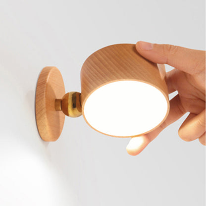 USB Round Metal Solid Wood Plastic LED Wall Sconce Lamp