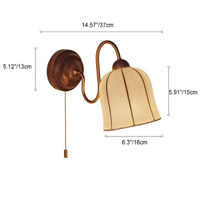 Curved Solid Wood Metal Frame 1-Light Wall Sconce Lamp
