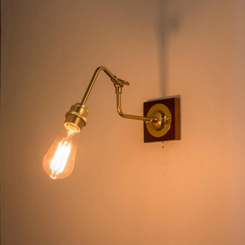 Adjustable Rod Solid Wood Brass 1-Light Wall Sconce Lamp
