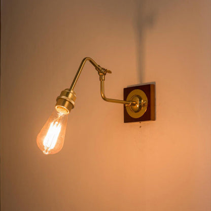 Adjustable Rod Solid Wood Brass 1-Light Wall Sconce Lamp