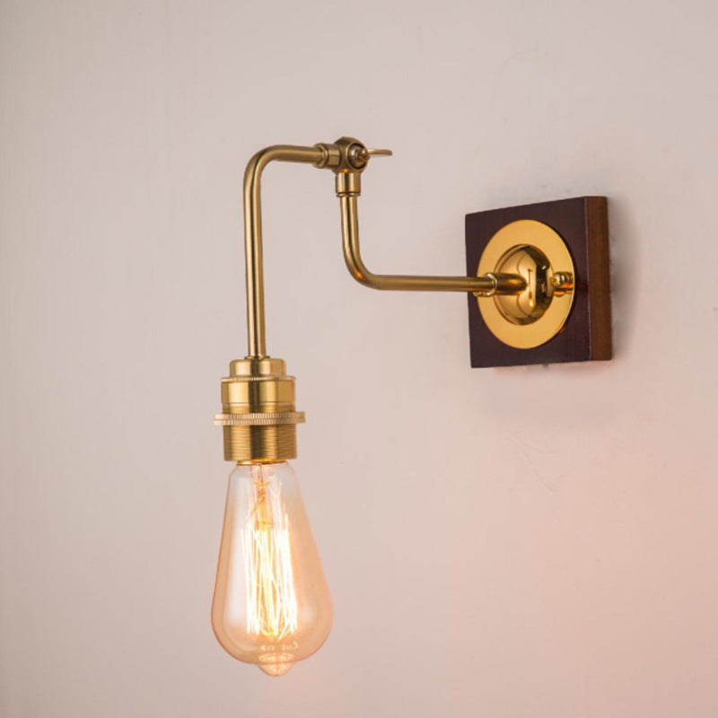 Adjustable Rod Solid Wood Brass 1-Light Wall Sconce Lamp
