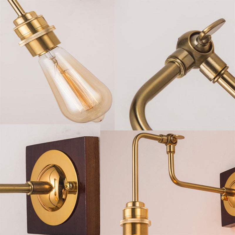 Adjustable Rod Solid Wood Brass 1-Light Wall Sconce Lamp