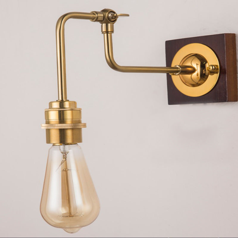 Adjustable Rod Solid Wood Brass 1-Light Wall Sconce Lamp