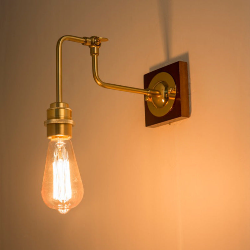 Adjustable Rod Solid Wood Brass 1-Light Wall Sconce Lamp