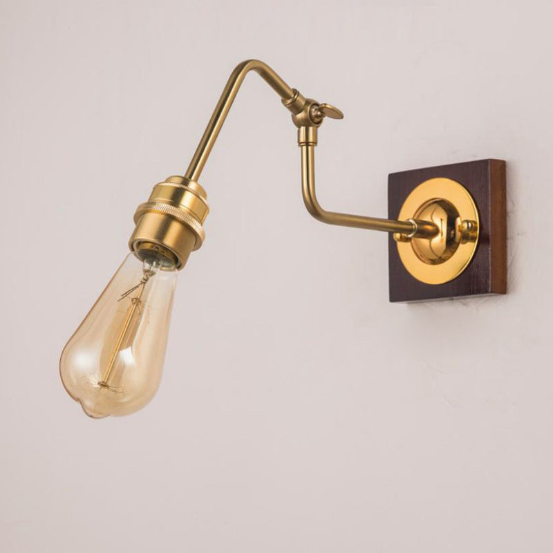 Adjustable Rod Solid Wood Brass 1-Light Wall Sconce Lamp