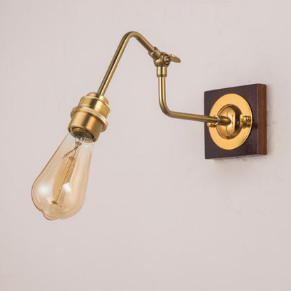 Adjustable Rod Solid Wood Brass 1-Light Wall Sconce Lamp