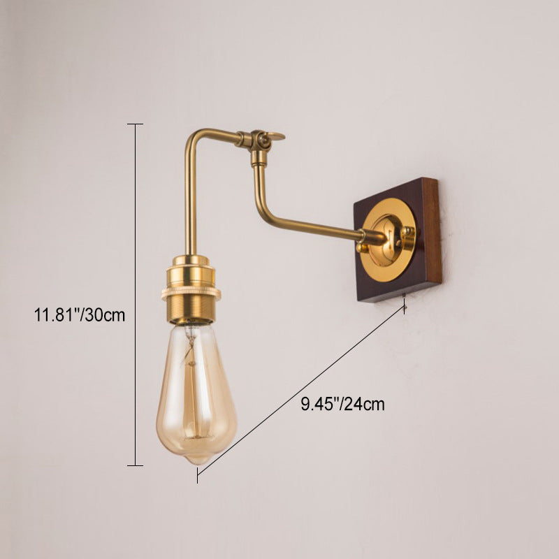 Adjustable Rod Solid Wood Brass 1-Light Wall Sconce Lamp