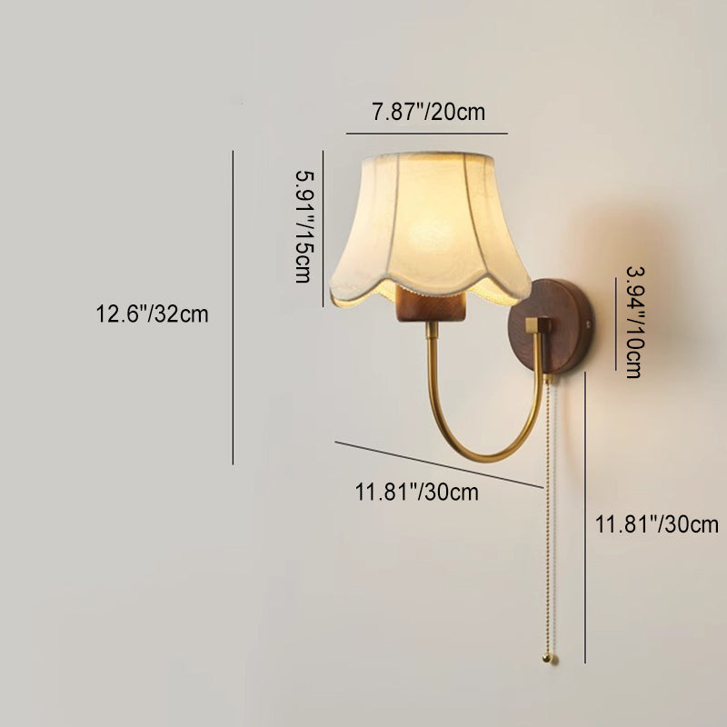 Dome Wood Frame Fabric Shade 1-Light Wall Sconce Lamp