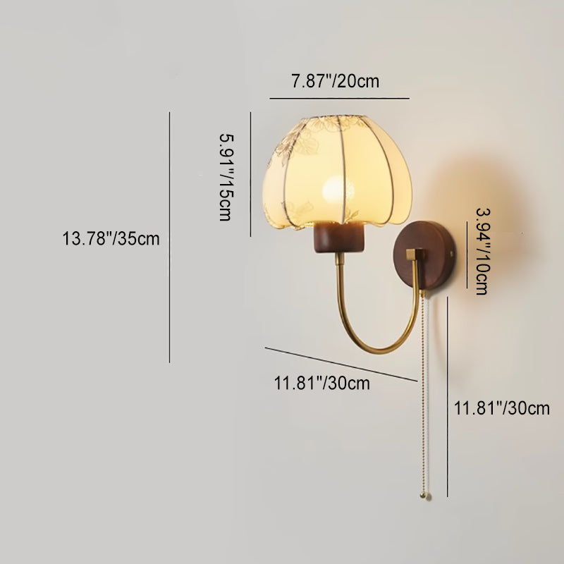 Dome Wood Frame Fabric Shade 1-Light Wall Sconce Lamp