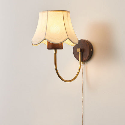 Dome Wood Frame Fabric Shade 1-Light Wall Sconce Lamp