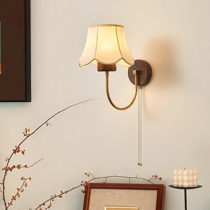 Dome Wood Frame Fabric Shade 1-Light Wall Sconce Lamp