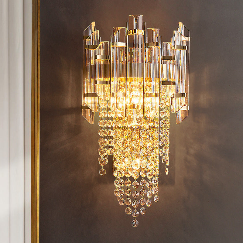 Cylinder Bead String Iron Crystal 2-Light Wall Sconce Lamp