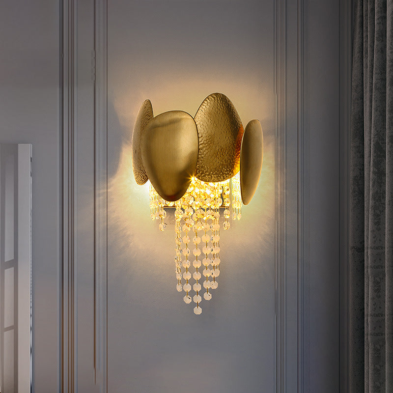 Cylinder Bead String Iron Crystal 2-Light Wall Sconce Lamp