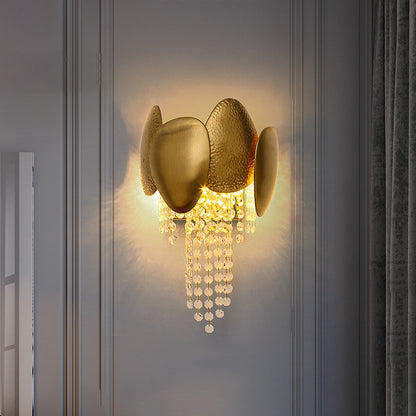 Cylinder Bead String Iron Crystal 2-Light Wall Sconce Lamp