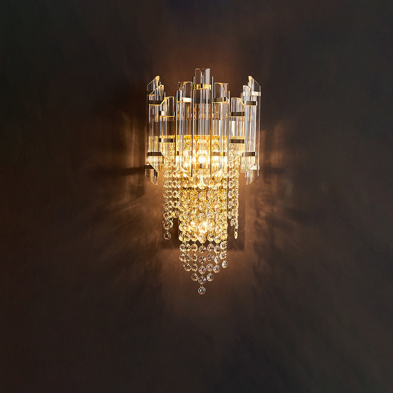 Cylinder Bead String Iron Crystal 2-Light Wall Sconce Lamp