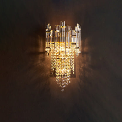 Cylinder Bead String Iron Crystal 2-Light Wall Sconce Lamp