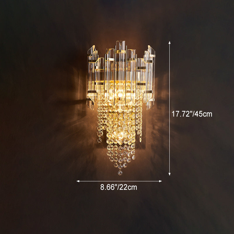 Cylinder Bead String Iron Crystal 2-Light Wall Sconce Lamp