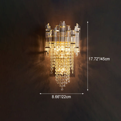 Cylinder Bead String Iron Crystal 2-Light Wall Sconce Lamp