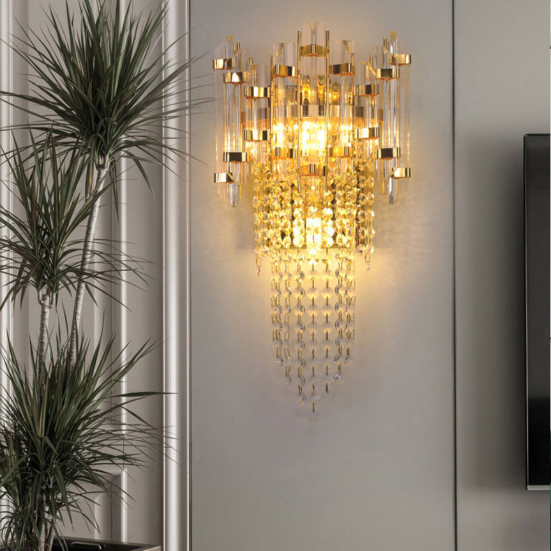 Cylinder Bead String Iron Crystal 2-Light Wall Sconce Lamp