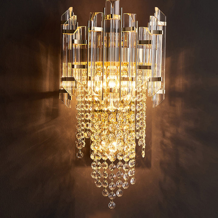 Cylinder Bead String Iron Crystal 2-Light Wall Sconce Lamp