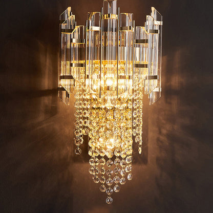 Cylinder Bead String Iron Crystal 2-Light Wall Sconce Lamp