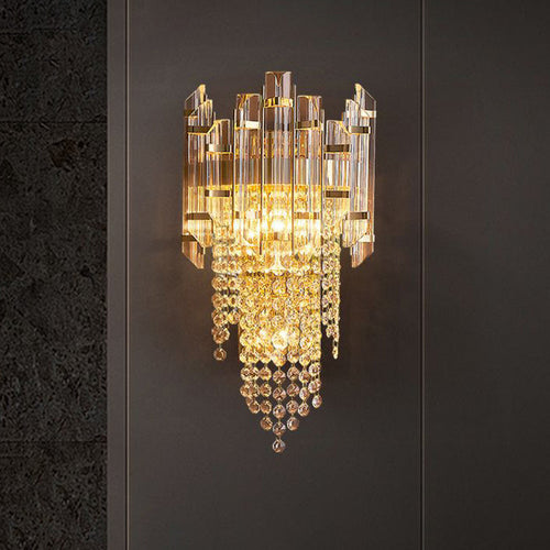 Cylinder Bead String Iron Crystal 2-Light Wall Sconce Lamp