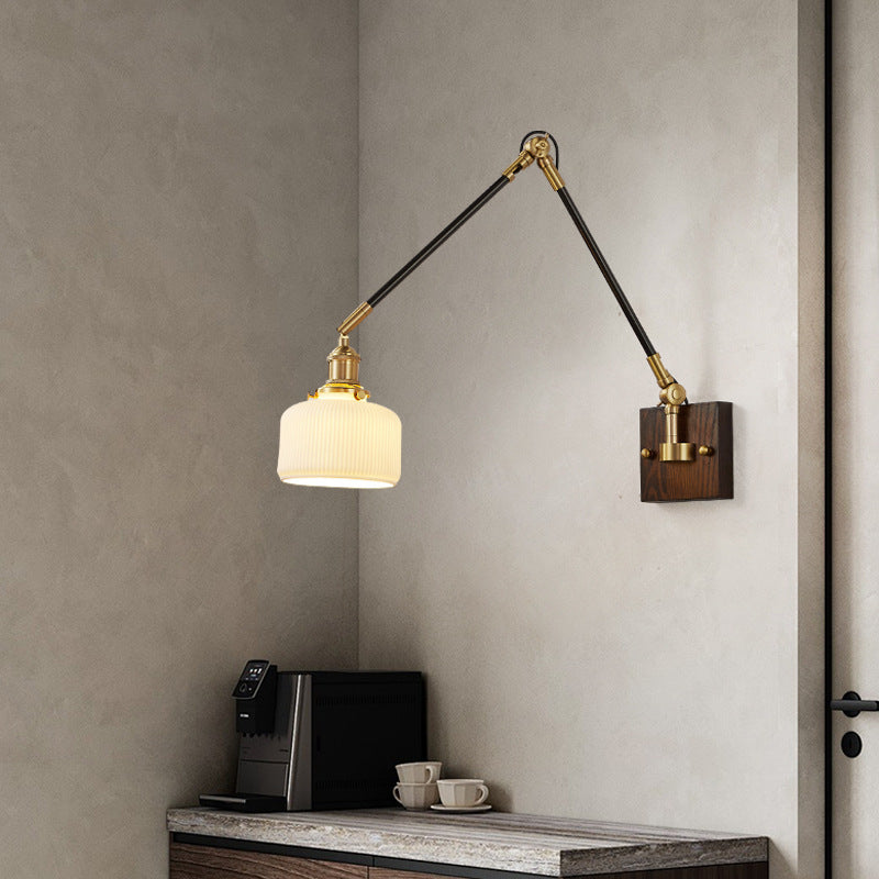 Retractable Iron Wood Glass 1-Light Wall Sconce Lamp