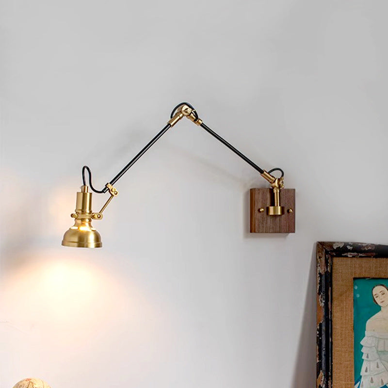 Retractable Iron Wood Glass 1-Light Wall Sconce Lamp