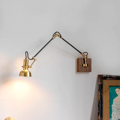 Retractable Iron Wood Glass 1-Light Wall Sconce Lamp