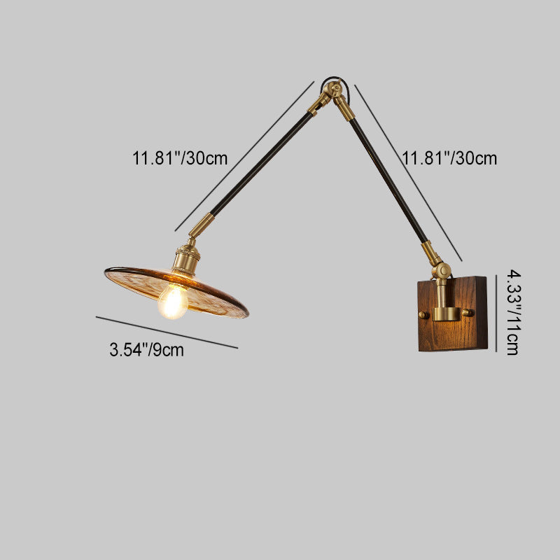 Retractable Iron Wood Glass 1-Light Wall Sconce Lamp