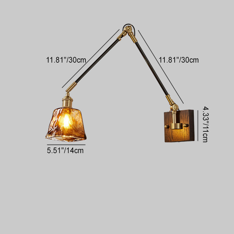 Retractable Iron Wood Glass 1-Light Wall Sconce Lamp