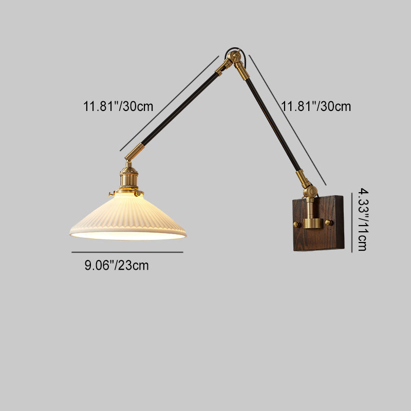 Retractable Iron Wood Glass 1-Light Wall Sconce Lamp