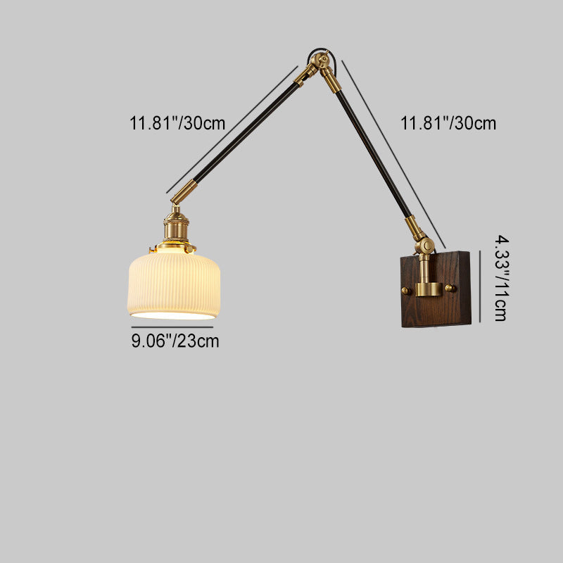 Retractable Iron Wood Glass 1-Light Wall Sconce Lamp